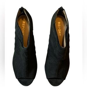 REPORT Black Suede Peep Toe Ankle Booties Heels Size 10 Used